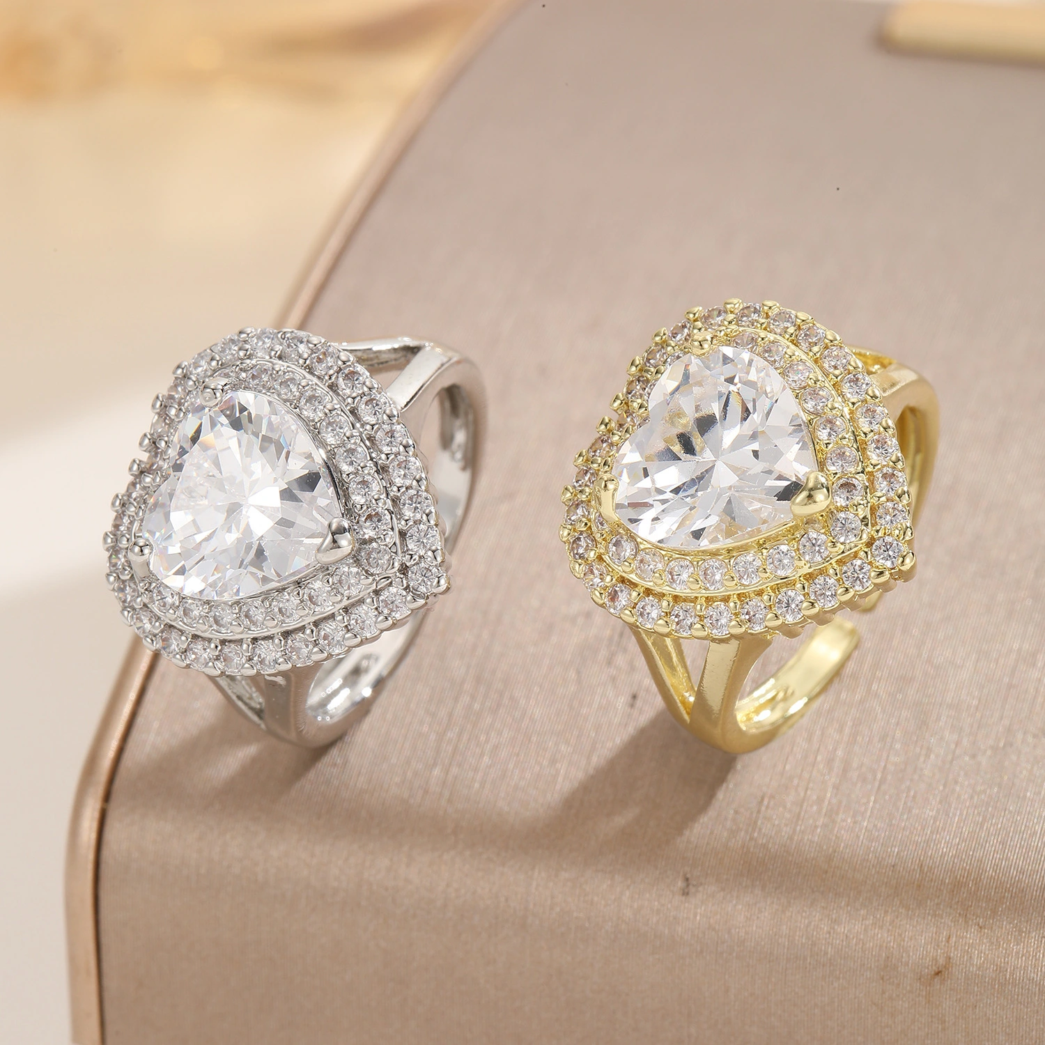 Women's Double-layer Diamond-studded Open Heart Ring