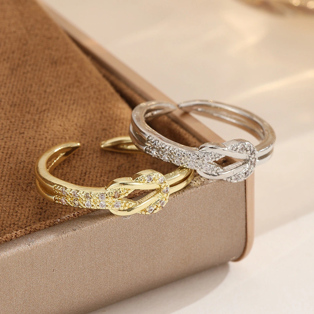 Light-luxury High-end Knot-design Diamond-studded Open Ring