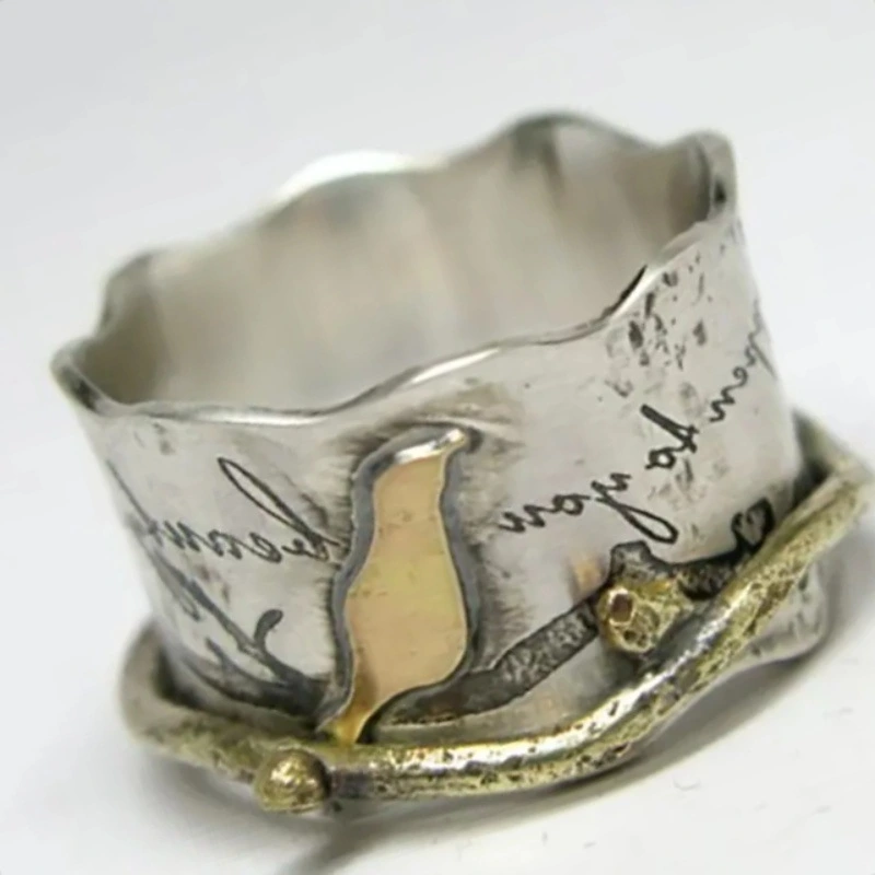 Custom-designed Retro Ring With A Wide Band And A Bird Motif