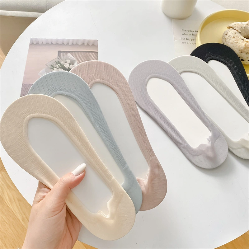 V Cut Ice Silk Mesh Invisible Female Socks Bottom Heel Color Matching