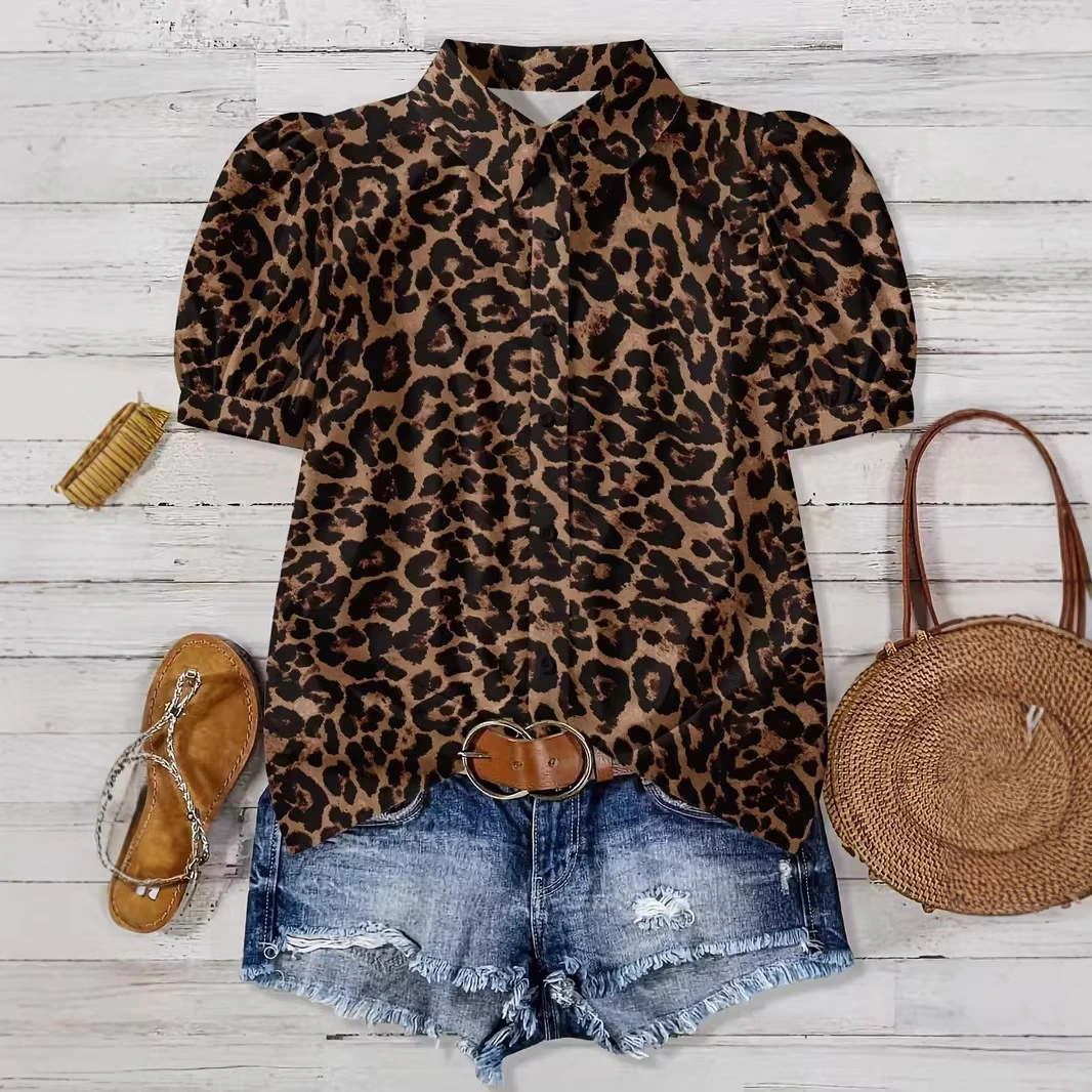 Elegant Leopard-Print Blouse For Women