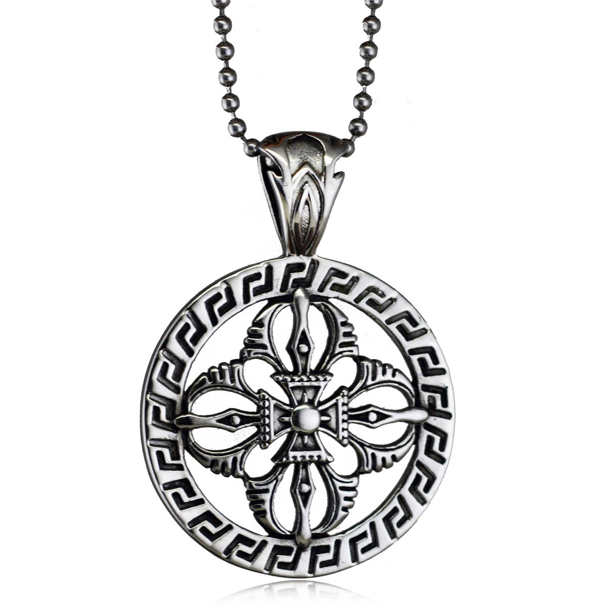European And American Retro Personalized Hollow Cross Round Titanium Steel Pendant