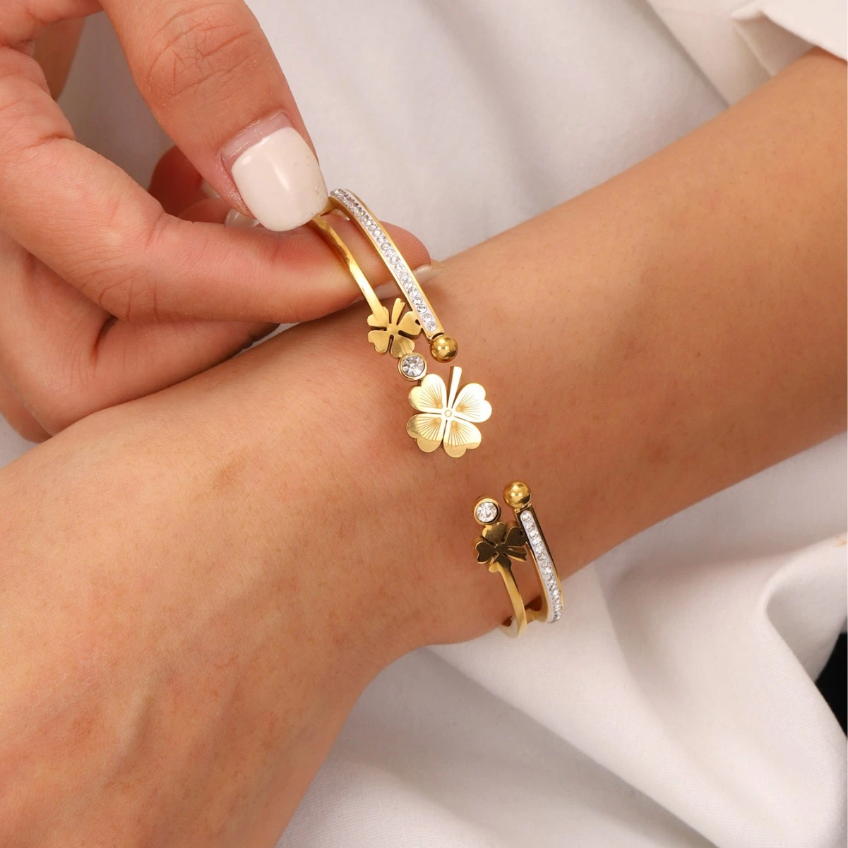 Double-layer Four-leaf Clover Stainless Steel Bracelet
