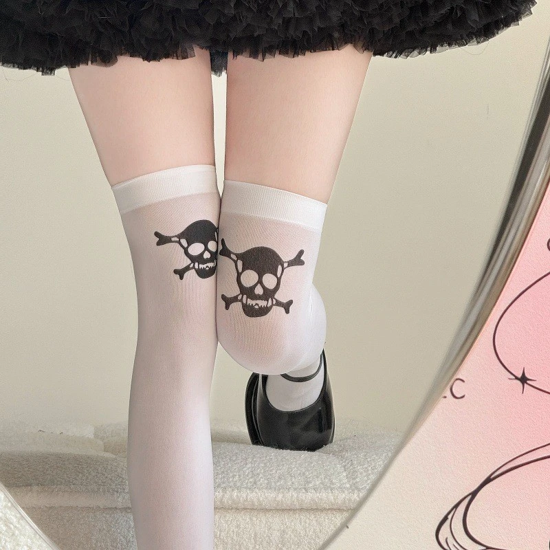 Women's Skull Print Thigh High Stockings Over-the-Knee Socks