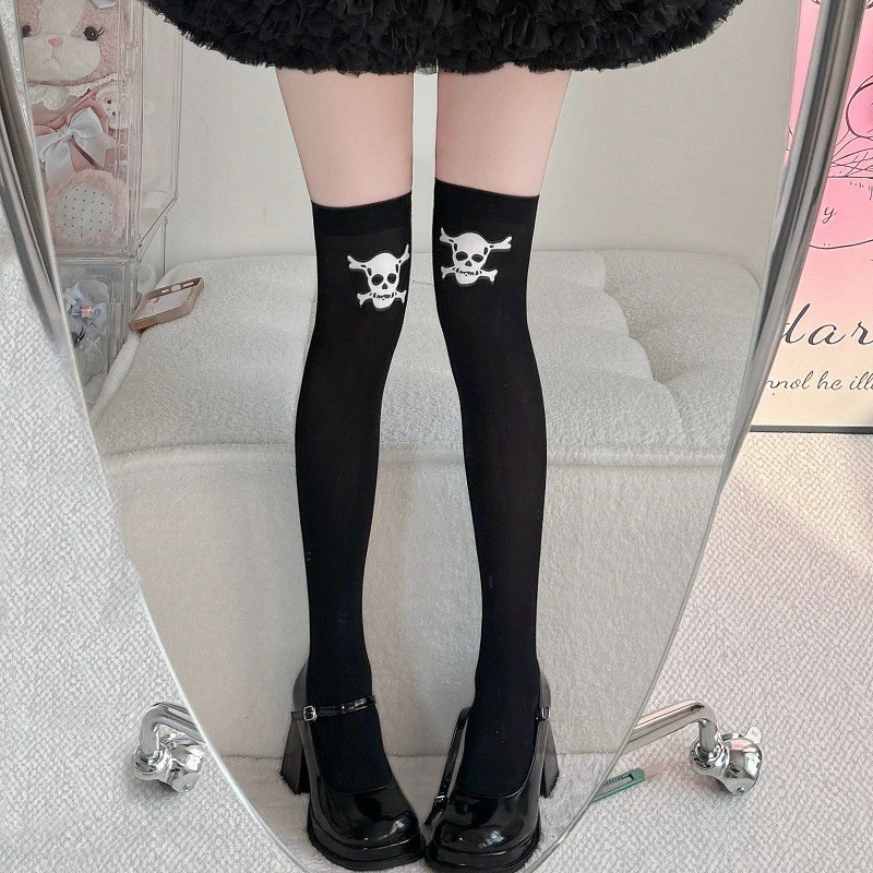 Women's Skull Print Thigh High Stockings Over-the-Knee Socks