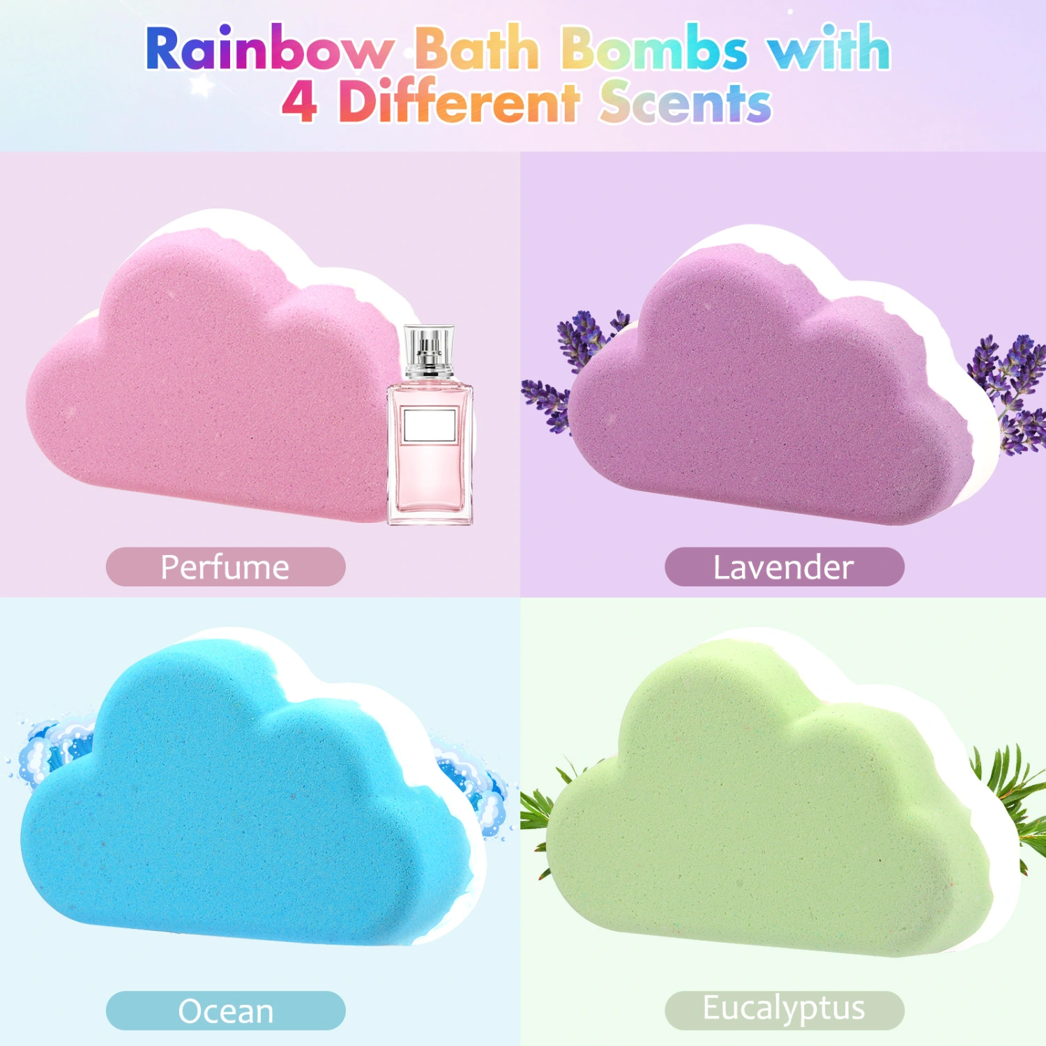 Rainbow Cloud Bath Salt Balls  4-Pack  For Body Cleansing