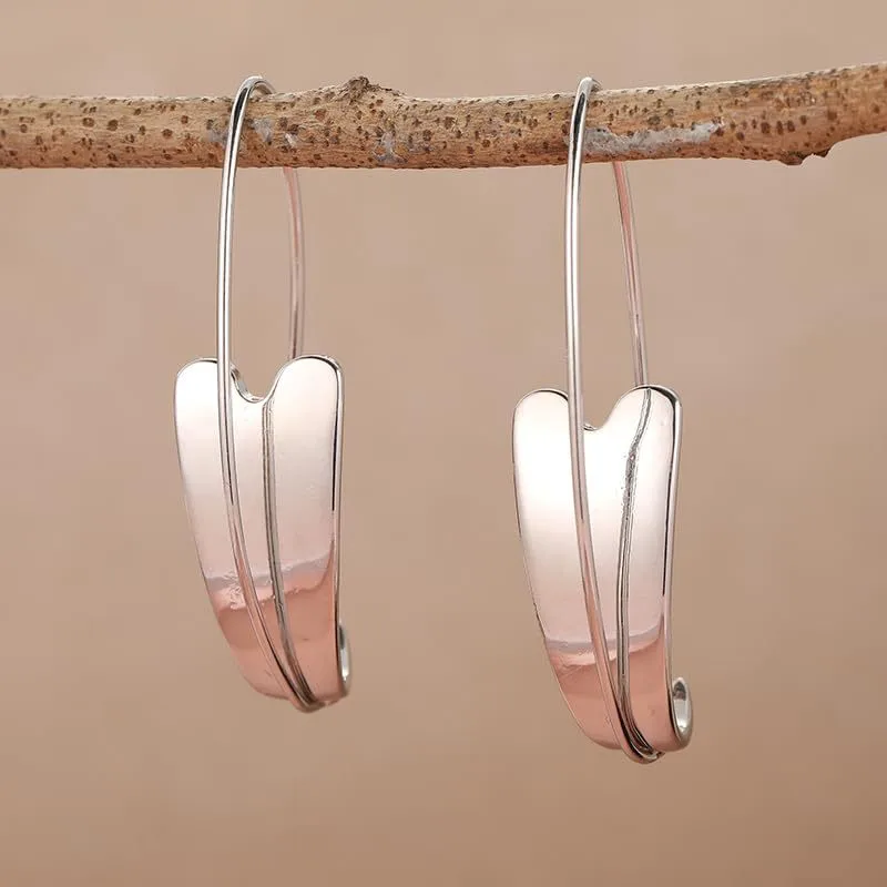 Retro Minimalist Silver Heart-Shaped Hook Party Statement Earrings