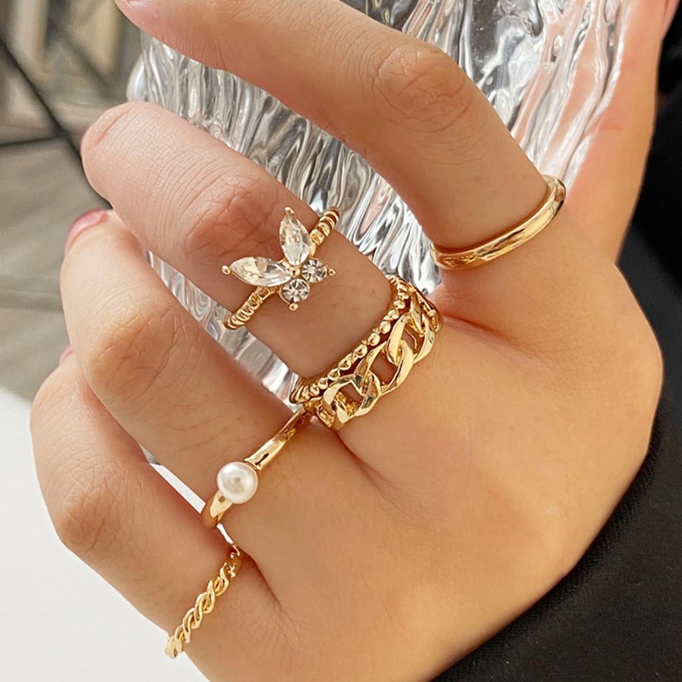 Simple Alloy Personality Chain Ring Set