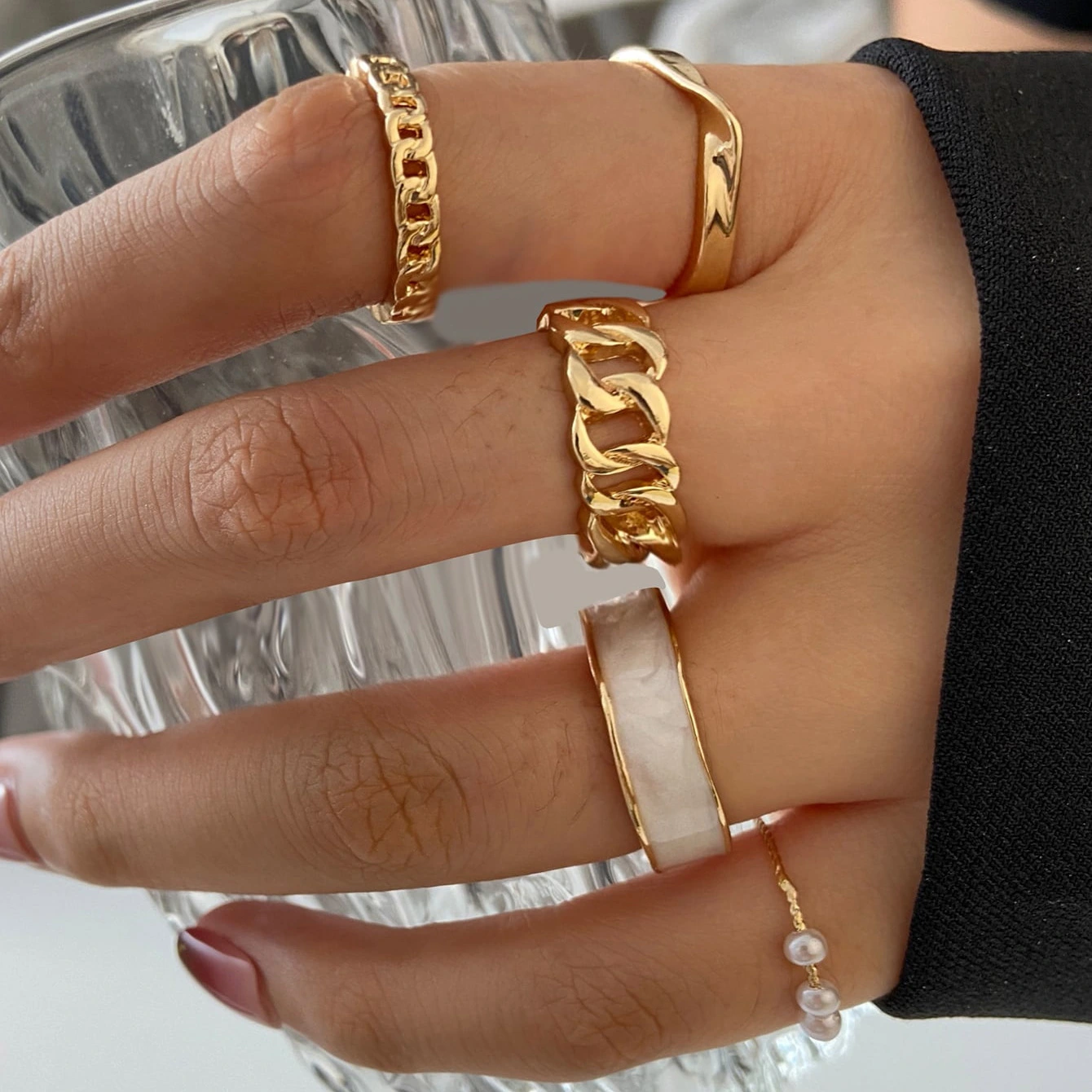 Simple Alloy Personality Chain Ring Set