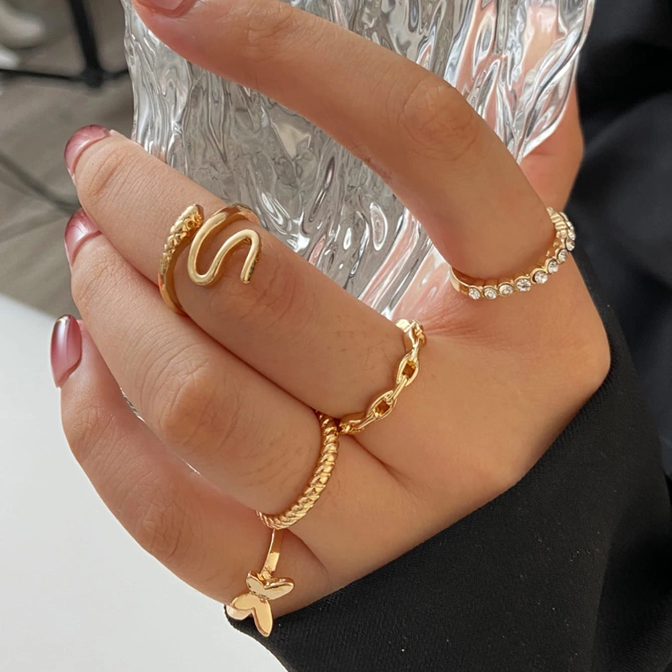 Simple Alloy Personality Chain Ring Set