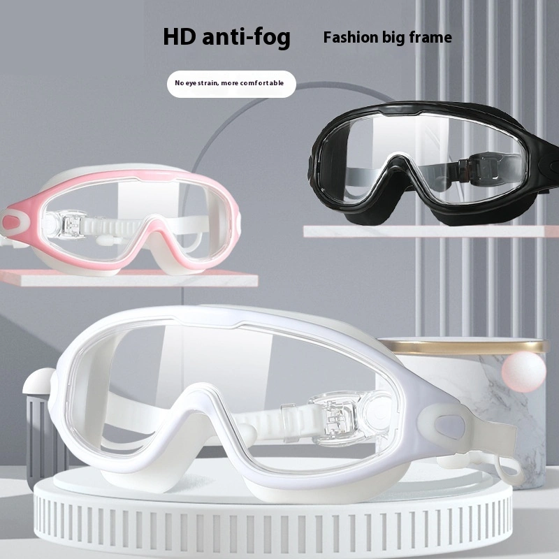HD Waterproof Anti-fog Plating Swimming Goggles Plain Large Frame