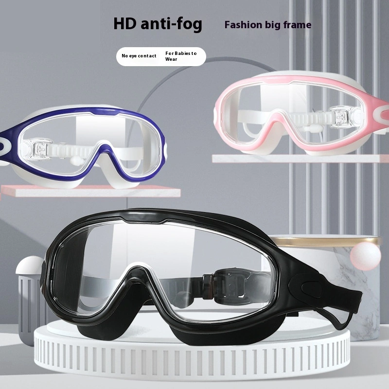 HD Waterproof Anti-fog Plating Swimming Goggles Plain Large Frame