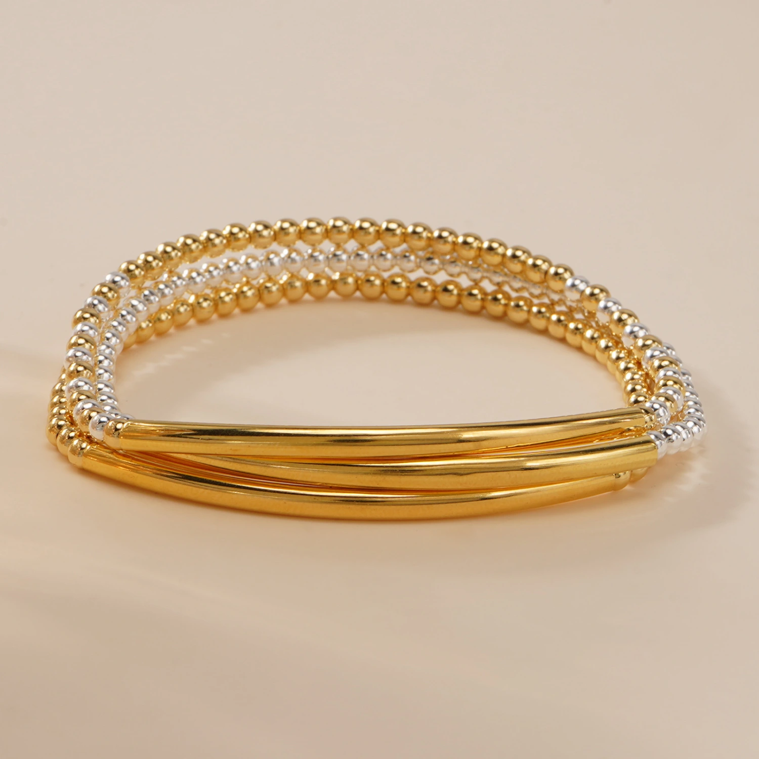 Metal Bead Bracelet With Contrasting Color Patchwork
