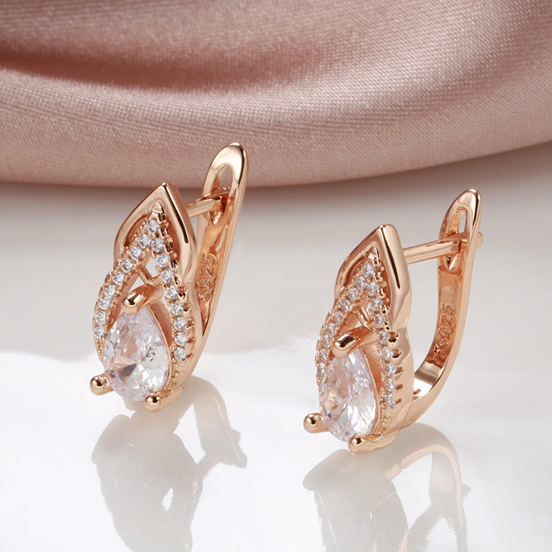 Elegant Graceful Versatile Zircon Gold Plated Women's Earrings Accessories