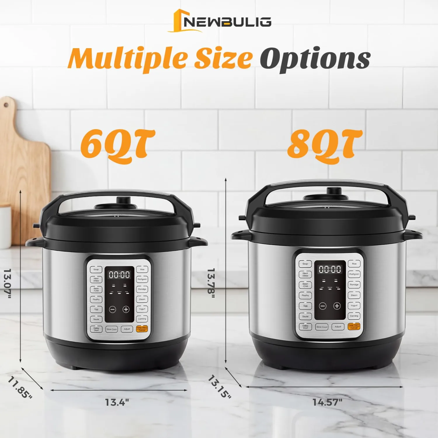 NEWBULIG 16-in-1 Electric Pressure Cooker, 8QT Multi Cooker with 12 Presets, Slow Cook Rice Steamer Sauté Soup Meat Stew Canning Yogurt Maker, Ceramic Inner Pot & Recipe Book Included，Silver