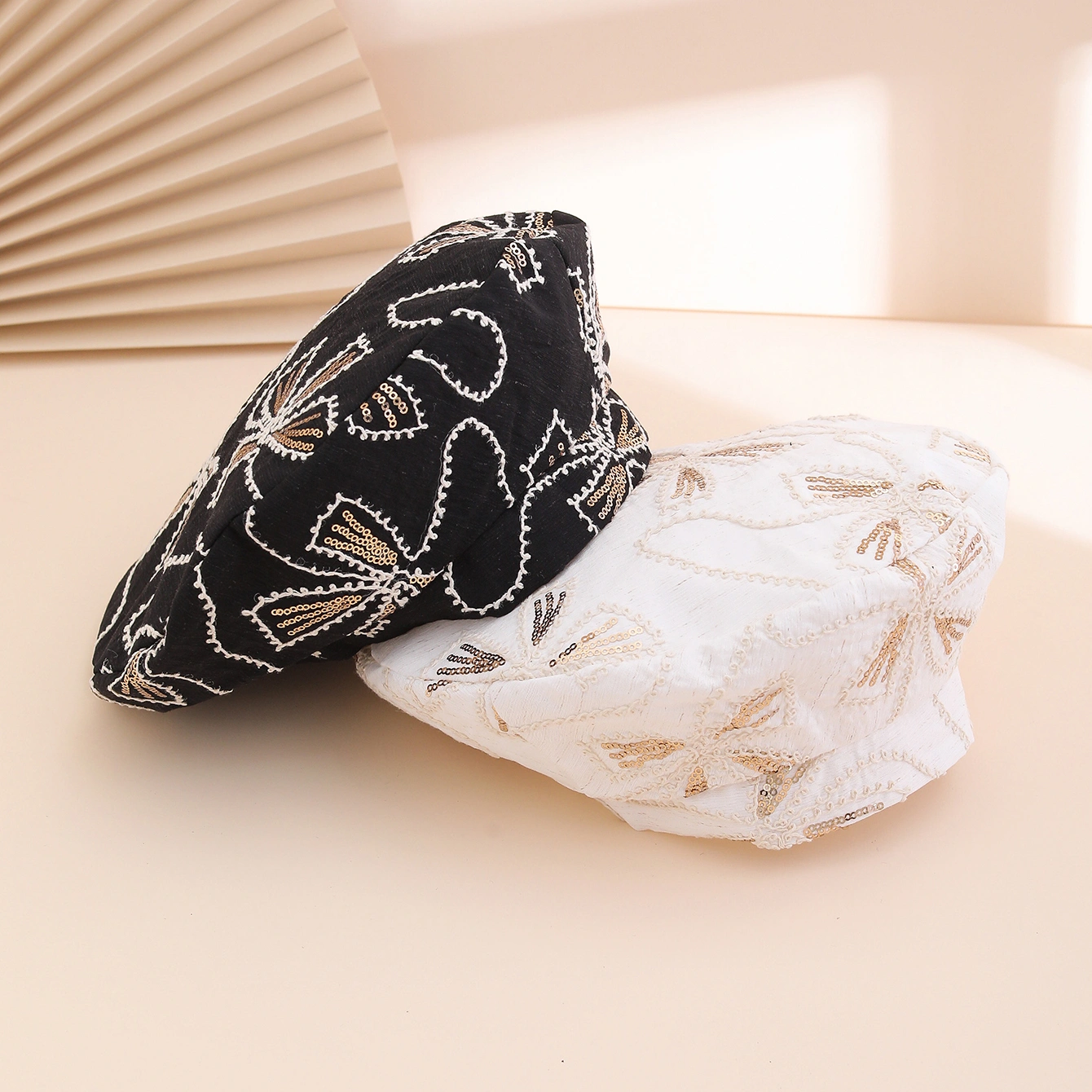 Spring And Summer Women's Bow-shaped Sequin Adjustable Elegant And Bohemian Trend Beanie Hat, Suitable For Daily Shopping, Gatherings And Outdoor Travel.