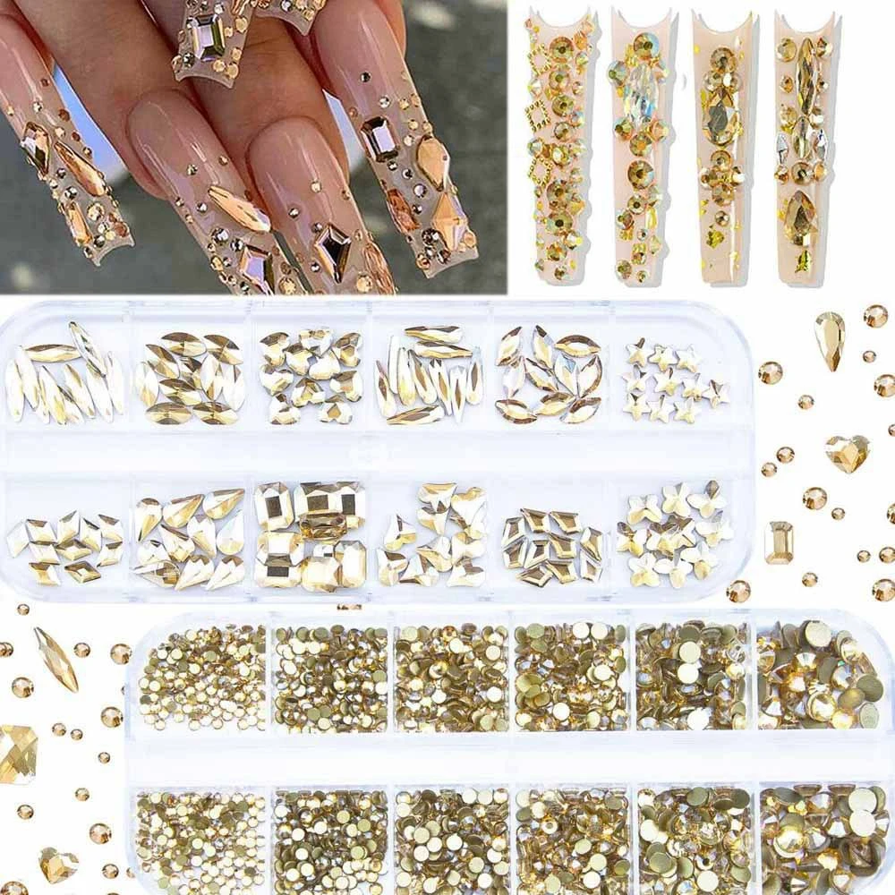 12-grid Water Drop Heart AB Crystal Nail Art Decorations