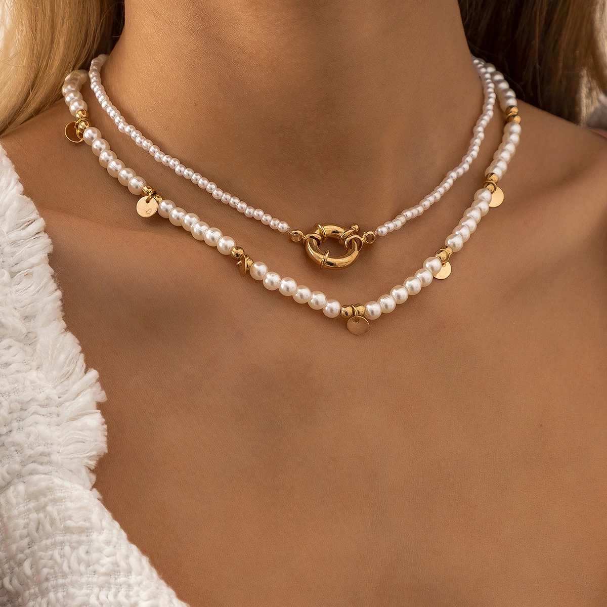 Vintage Rice Pearl Necklace Diamond Sun Pendant Clavicle Necklace