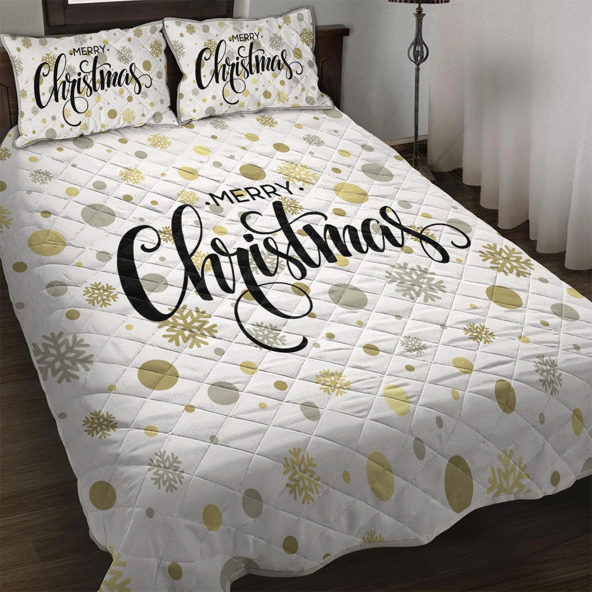 Christmas Theme Quilt Set Microfiber Soft Lightweight Merry Christmas Bedding Set, 1 Quilt With 2 Pillowcases