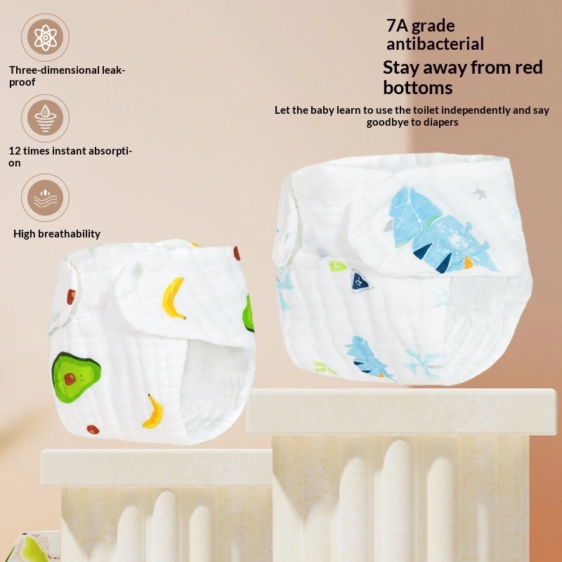 Baby Cotton Gauze Diaper Pants With Cartoon Print Diapers