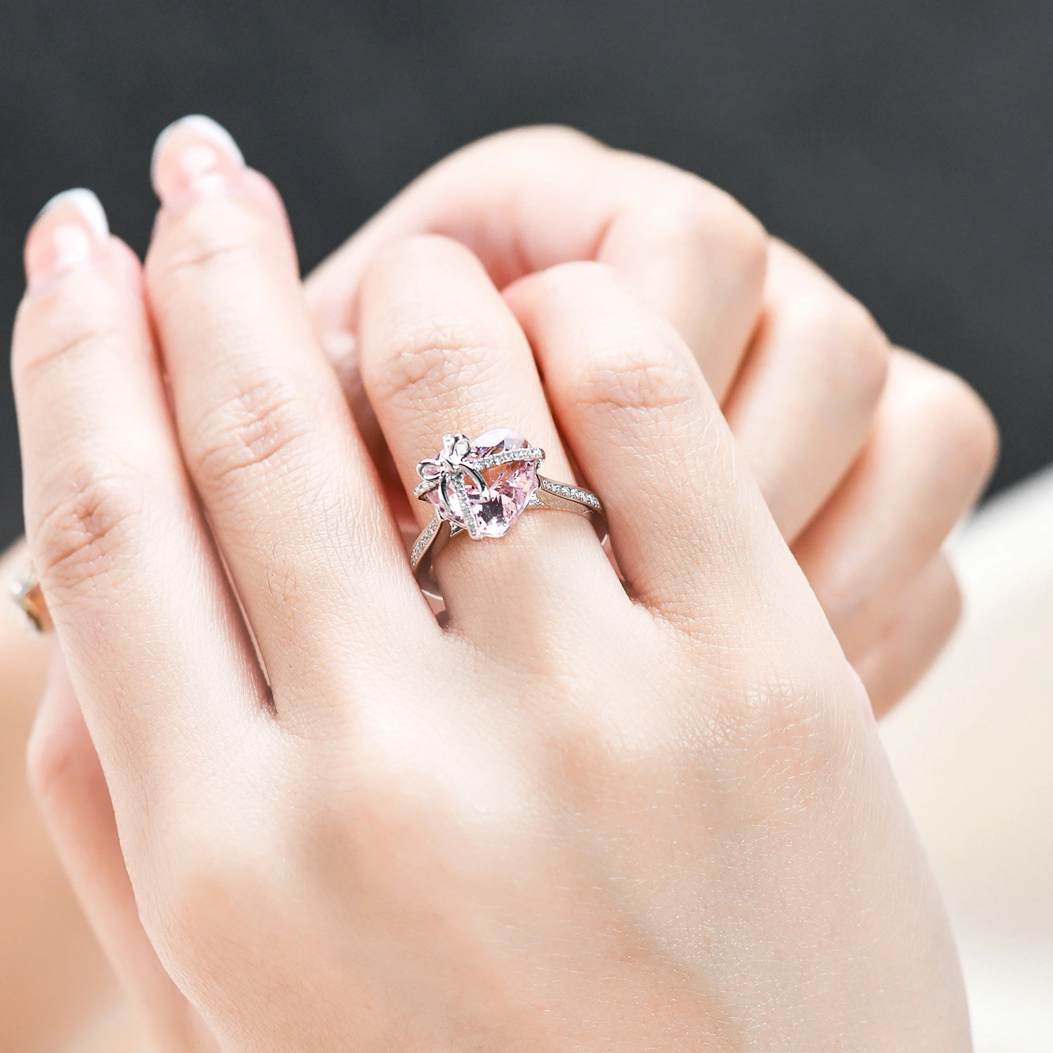 Yellow Zircon High-Carbon Diamond Bow Ring For Women