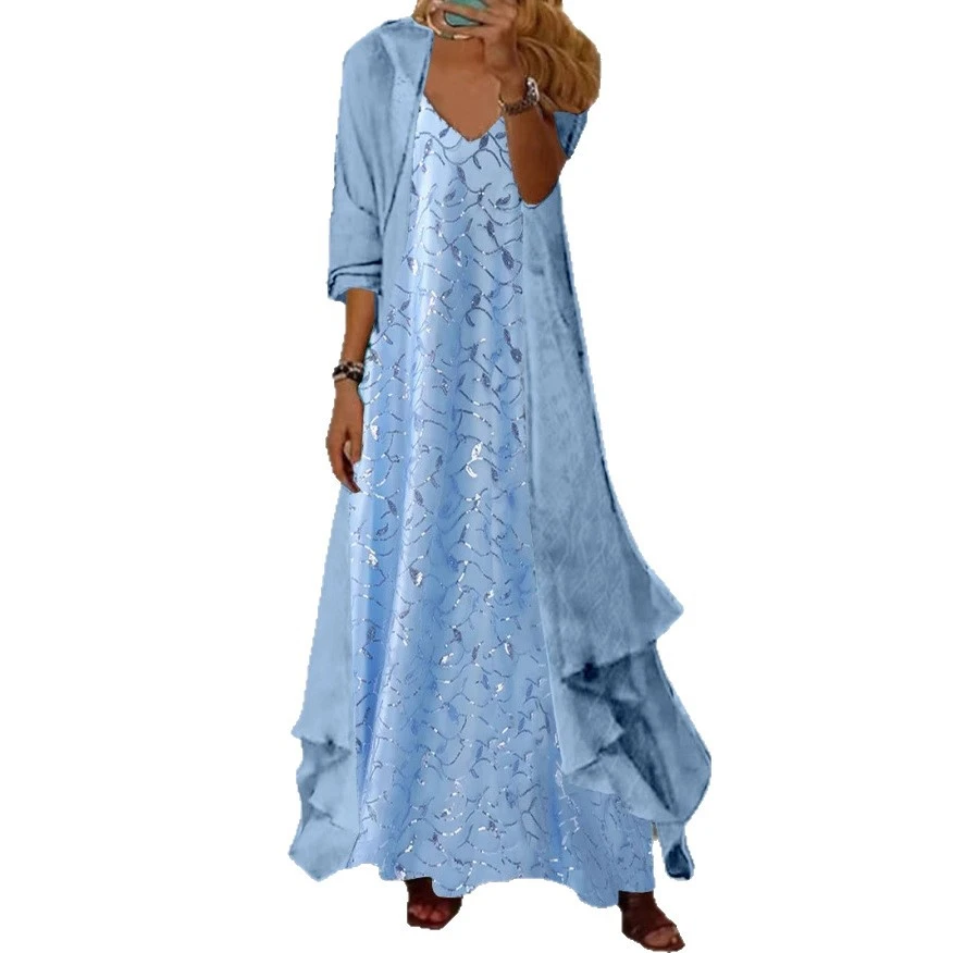 Fashionable Floral Print Slip Dress And Cardigan Two-Piece Set