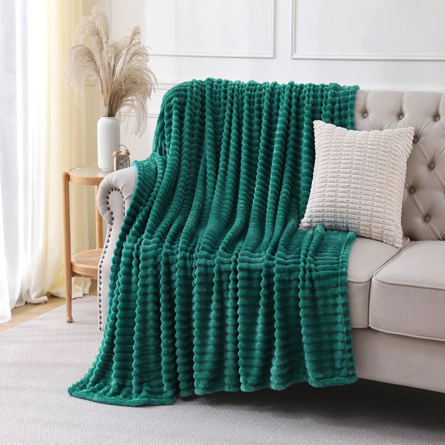 Teal Throw Blanket for Couch Sofa 60x80 inches Striped Fleece Blankets Room Home Decor Lightweight Plush Soft Cozy Gifts for Women Mom Girls