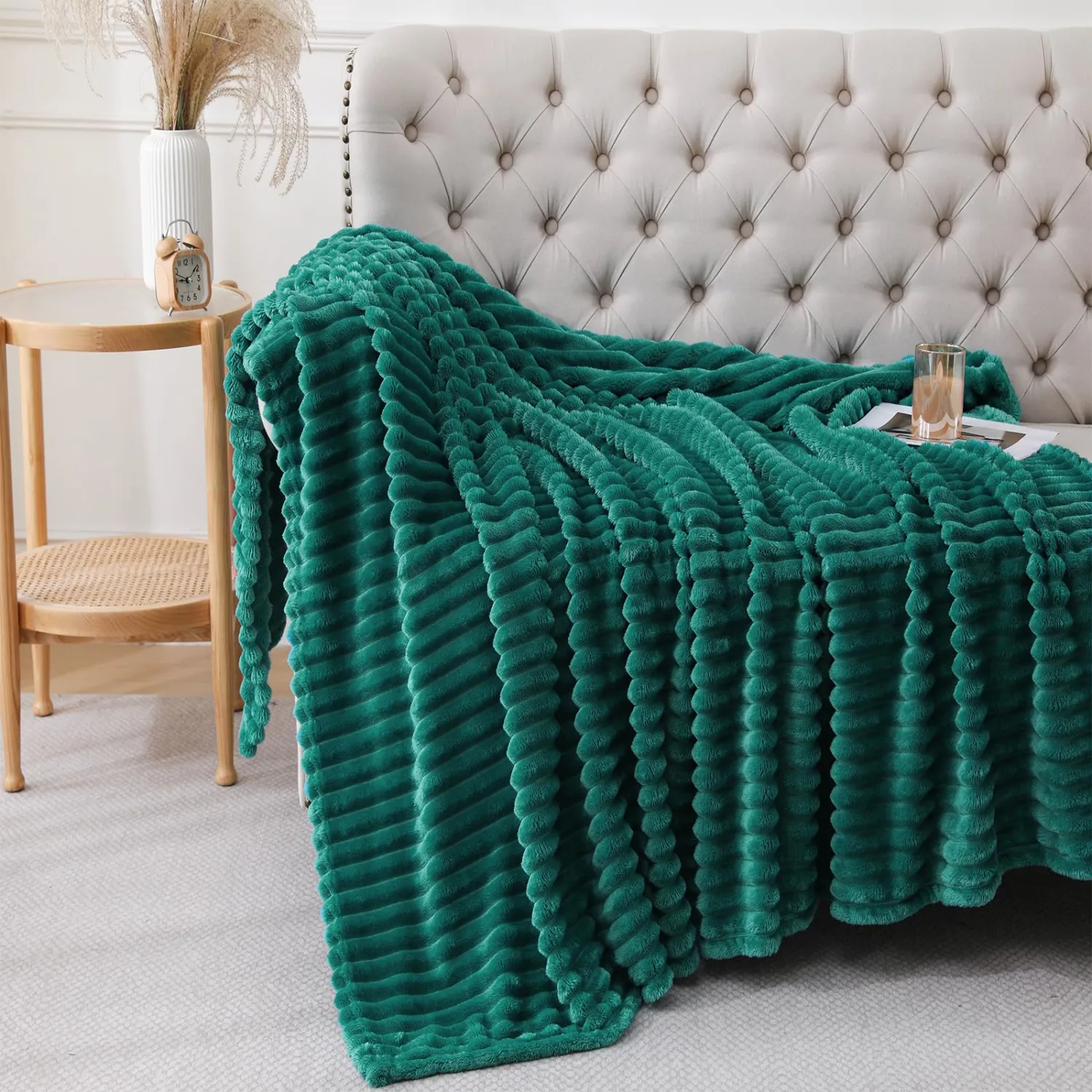Teal Throw Blanket for Couch Sofa 60x80 inches Striped Fleece Blankets Room Home Decor Lightweight Plush Soft Cozy Gifts for Women Mom Girls