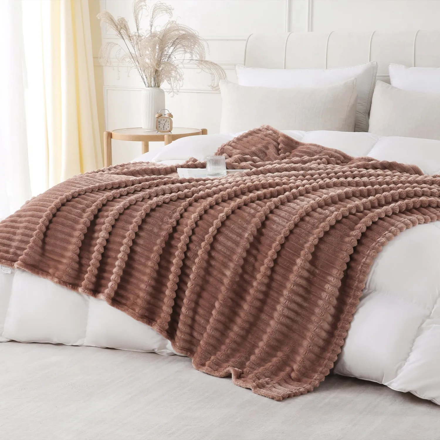Chocolate Throw Blanket for Couch Sofa 50x60 inches Striped Fleece Blankets Room Home Decor Lightweight Plush Soft Cozy Gifts for Women Mom Girls