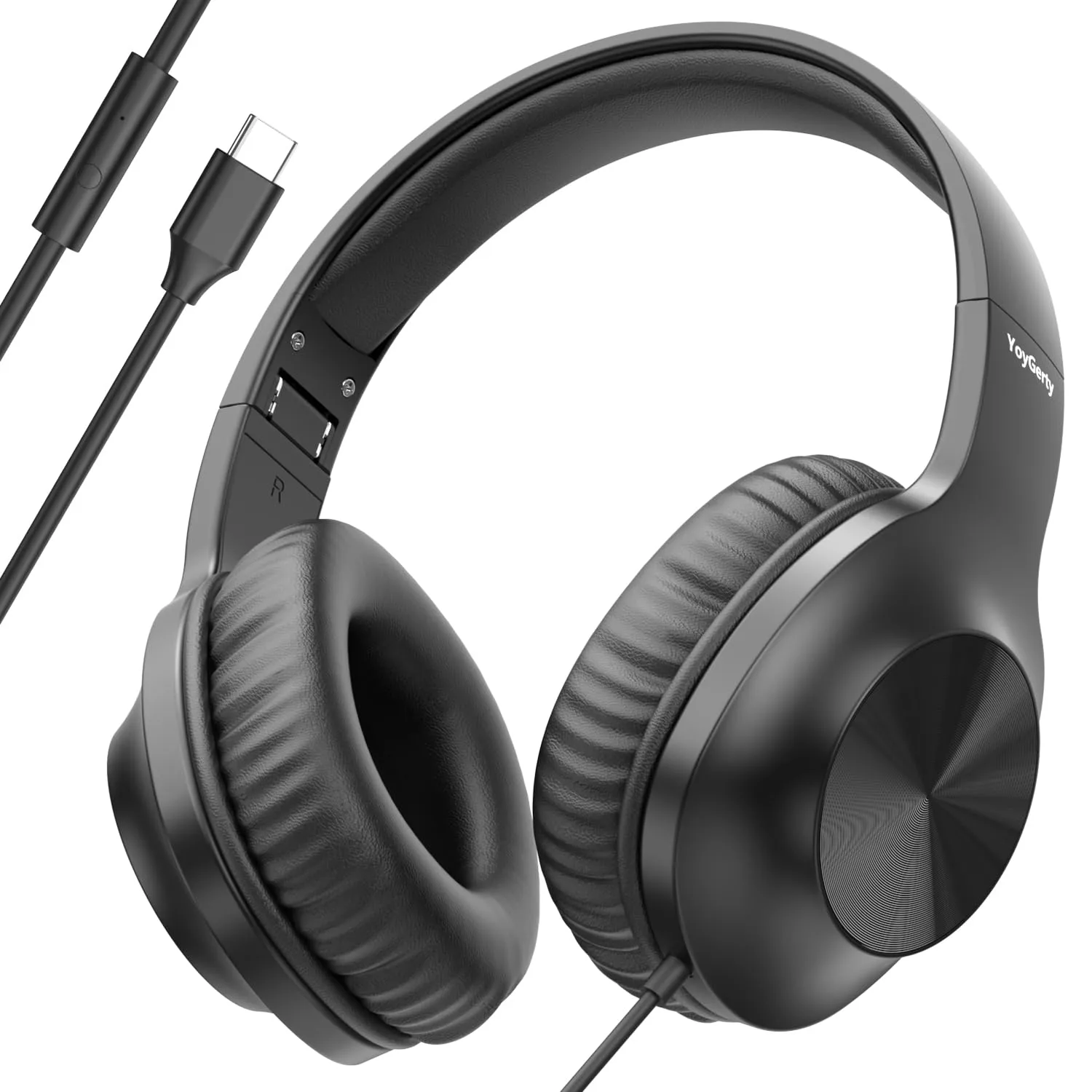 Upgraded USB C Wired Headphones, Over-Ear Type C Headphones with Microphone, HD Stereo Sound, Volume Control, Foldable USB Type C Headphones for Adults/Teens//Tablets/Computer/iPhone/Travel(Black)