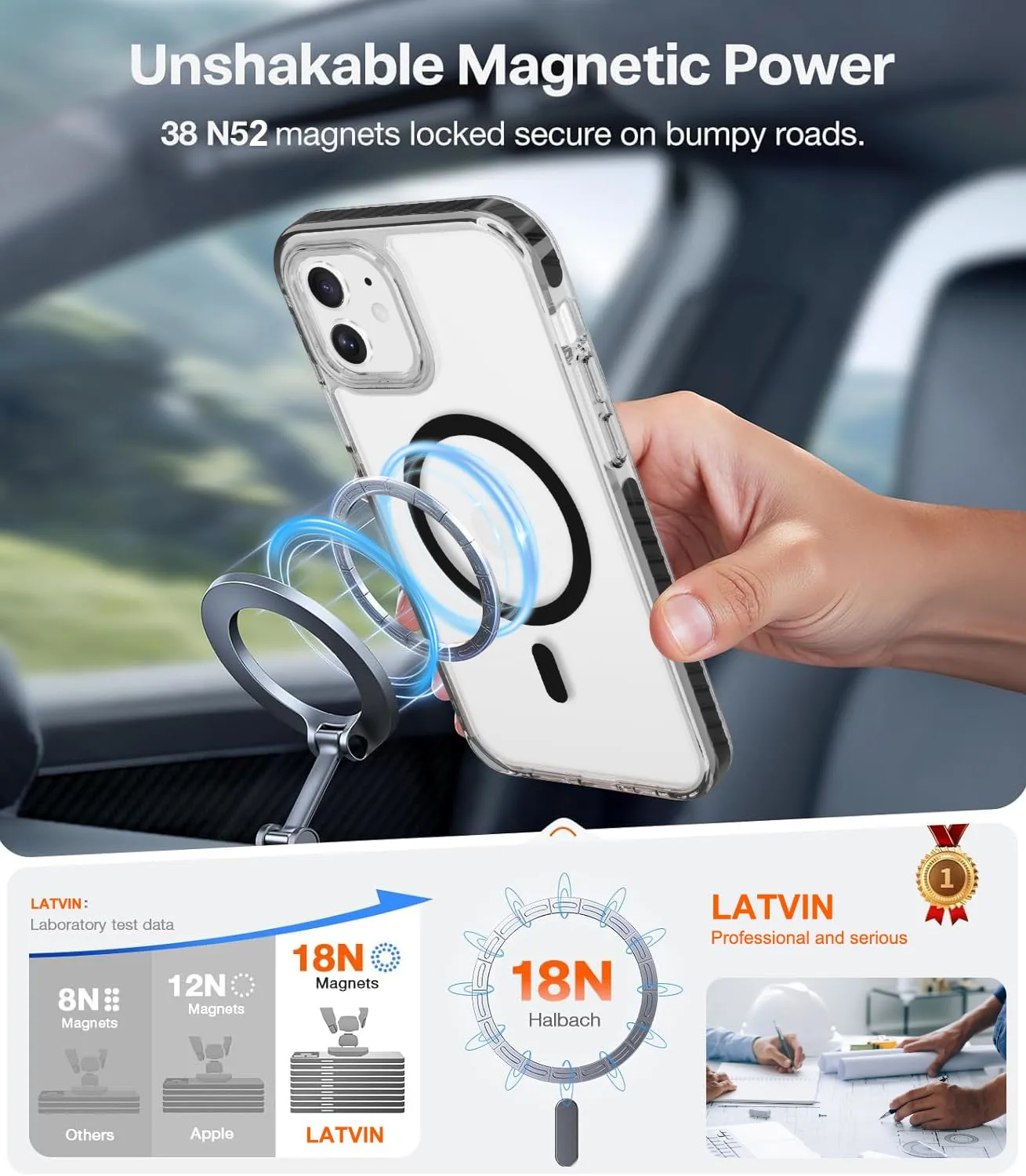 LATVIN for iPhone 12 Case Clear, iPhone 12 Pro Case, Magnetic Phone Cover, Compatible with MagSafe, Military Grade Protection, Biult-in Shockproof Bumper, Transparent Anti-Yellowing, Black