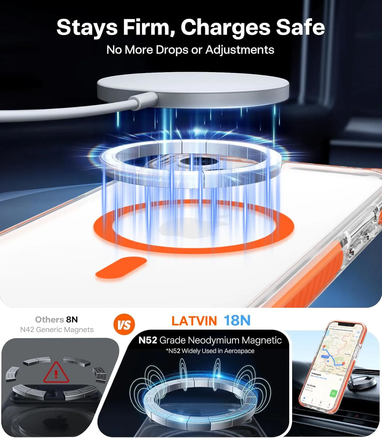 LATVIN for iPhone 11 Case Clear, Magnetic Phone Cover, Compatible with MagSafe, Military Grade Protection, Biult-in Shockproof Bumper, Transparent Anti-Yellowing, Orange