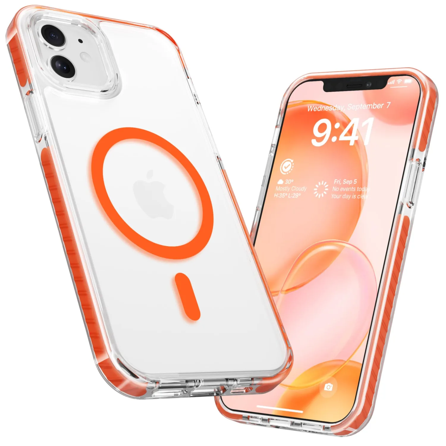 LATVIN for iPhone 11 Case Clear, Magnetic Phone Cover, Compatible with MagSafe, Military Grade Protection, Biult-in Shockproof Bumper, Transparent Anti-Yellowing, Orange