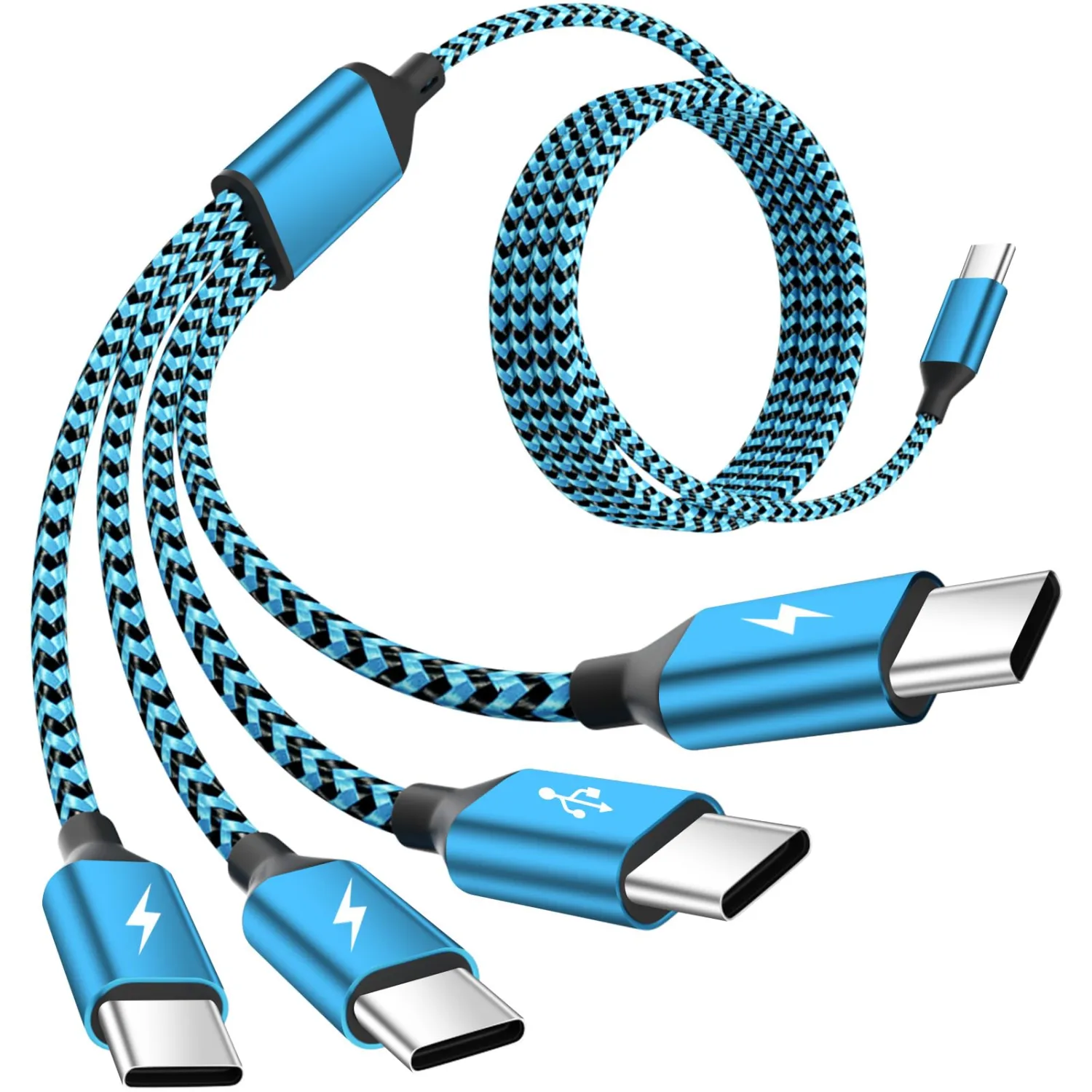 Travel USB C 4 in 1 Charging Cords,FourType C Ports Mulit Charging Cable, Universal Charging Cables for All Devices,Travle Charger Cord for iPhone Series/Samsung/Tablets/PS,Blue