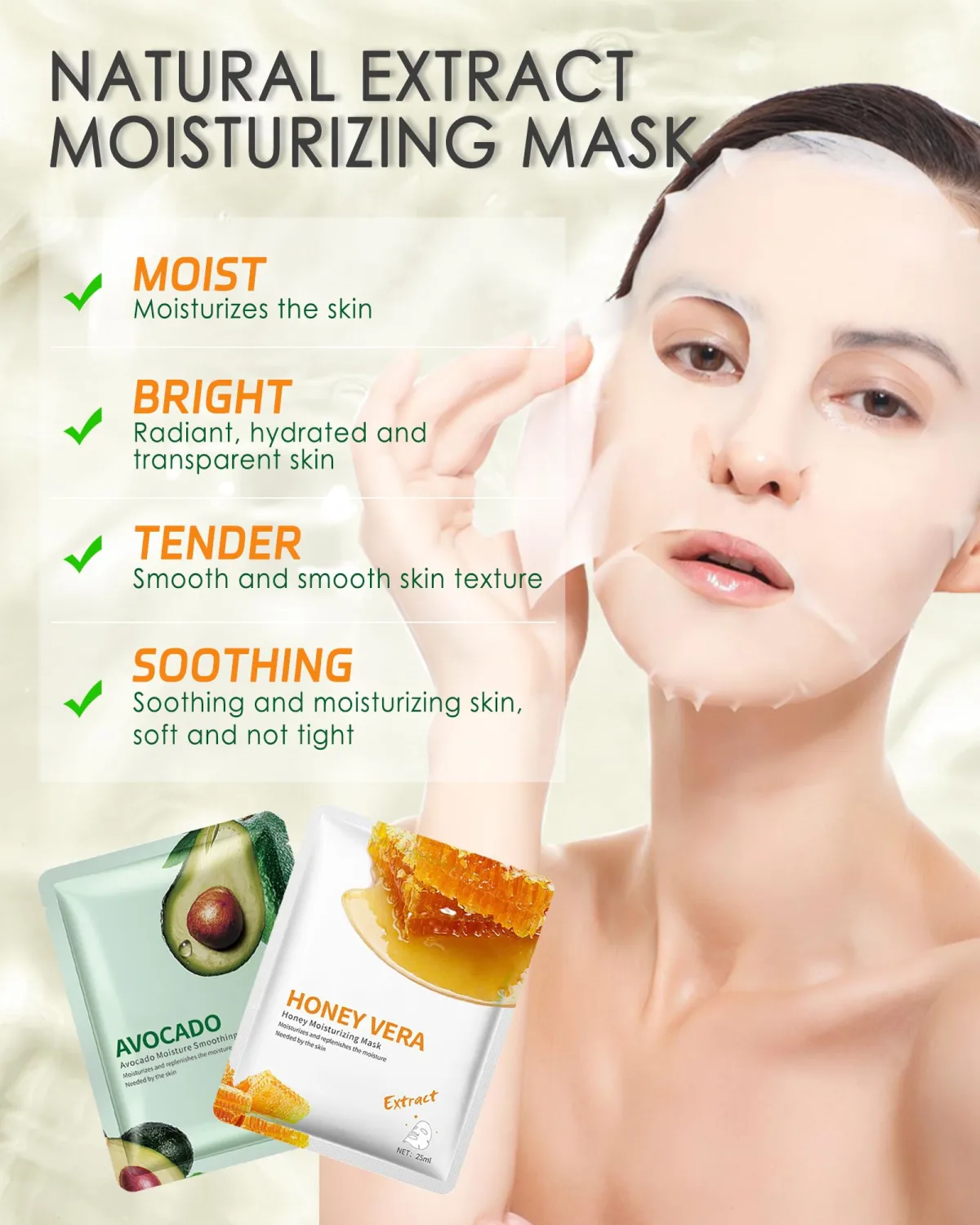 Sheet Facial Mask Set, 5 Packs Honey Anti-Aging Hydrating Moisturizing Skin Care Face Mask, Fade Fine Line and Soft Skin, Korean Beauty Skin Facial, Mother's Day Skincare Product Kit for Women Mom