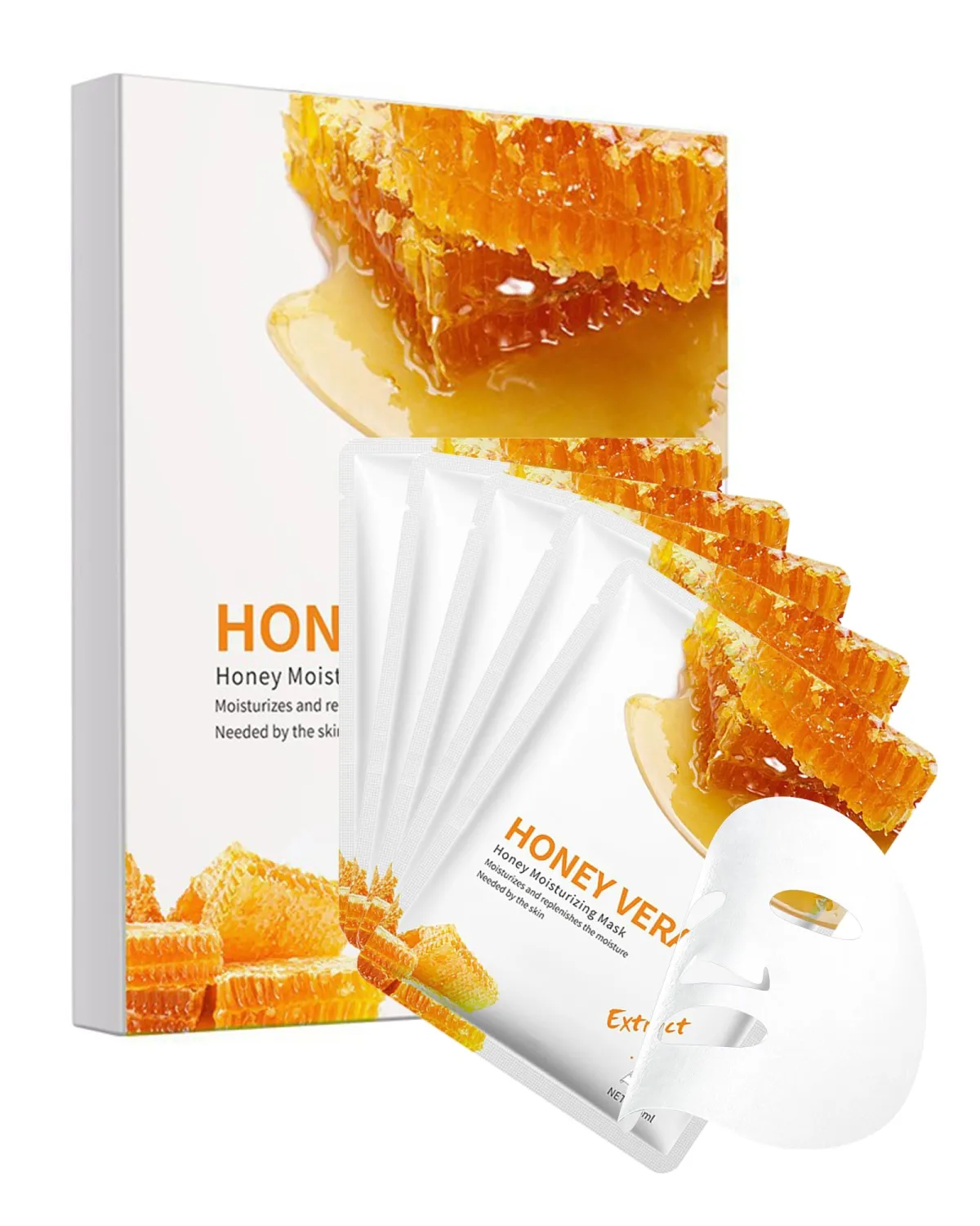 Sheet Facial Mask Set, 5 Packs Honey Anti-Aging Hydrating Moisturizing Skin Care Face Mask, Fade Fine Line and Soft Skin, Korean Beauty Skin Facial, Mother's Day Skincare Product Kit for Women Mom