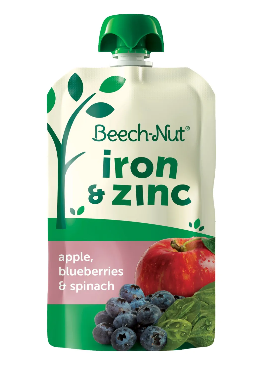 Beech-Nut Iron & Zinc Stage 4 apple, blueberries & spinach Toddler Food, 3.5 oz Pouch