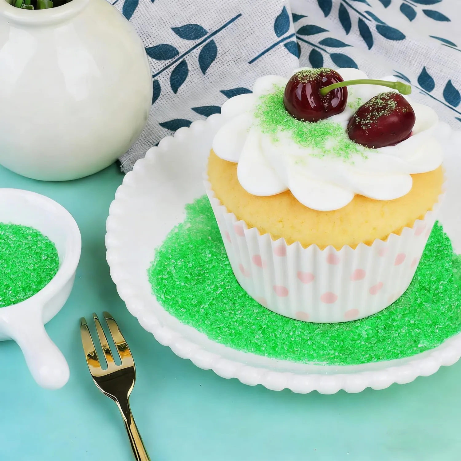 Green Sprinkles for Cake Decorating, Green Sanding Crystal Sugar 130g/4.6oz, Cupcake, Cookie and Donuts Toppings, Wedding, Birthday Party Supplies