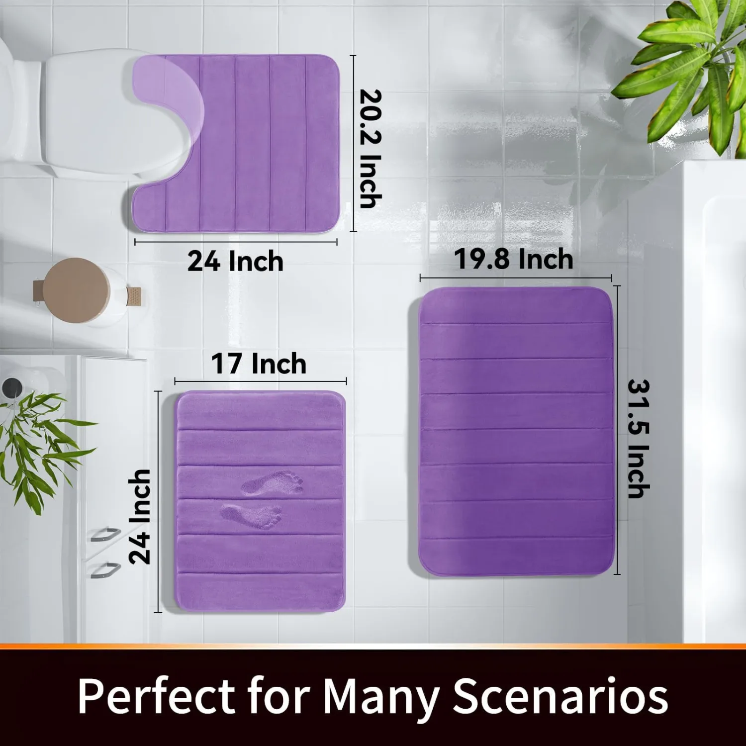 Yimobra Memory Foam Bath Mat, Super Soft Absorbent Bathroom Rug Non Slip, Quick Dry, Machine Washable Floor Carpet for Tub Shower, Home Decor Accessories, 24x17, Lavender