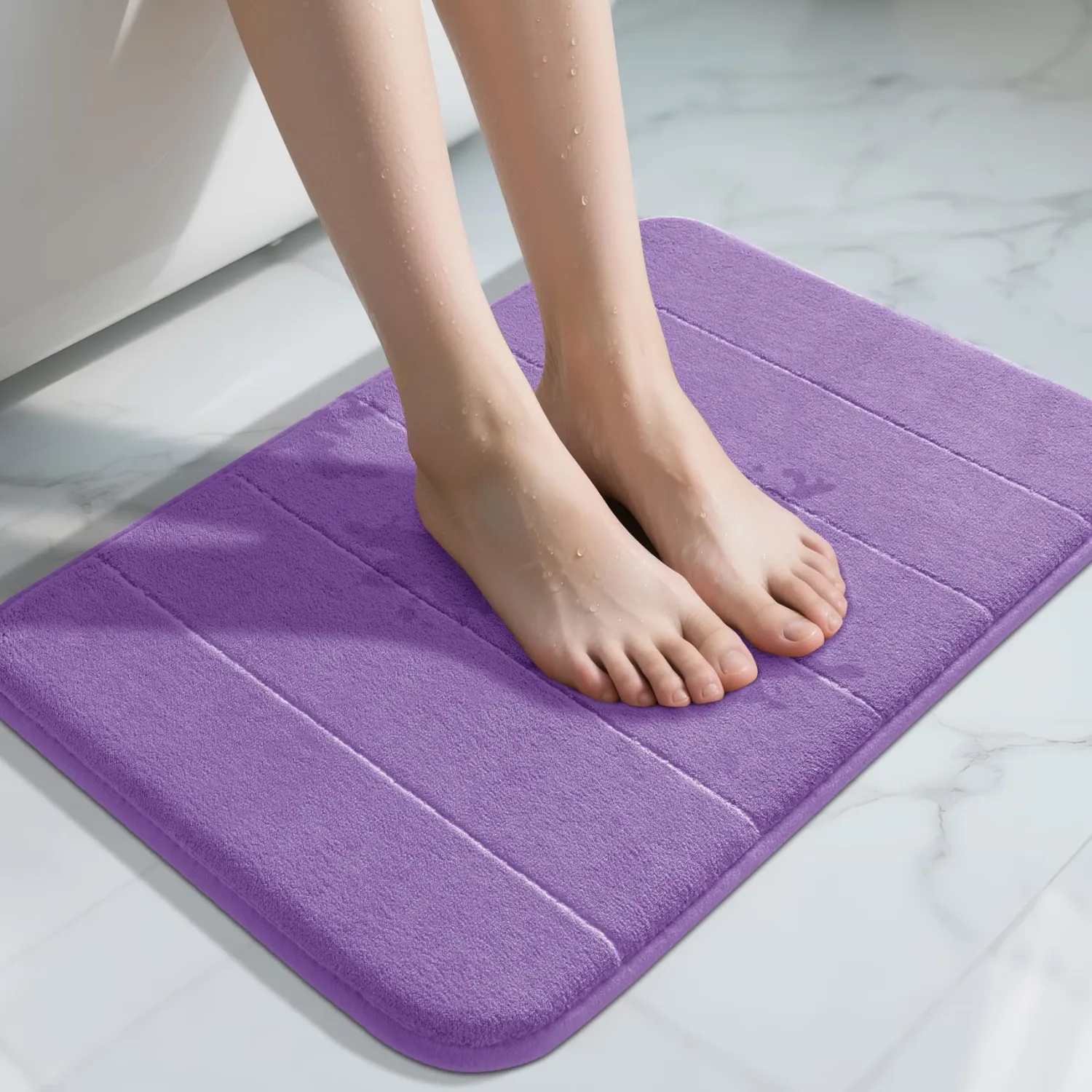 Yimobra Memory Foam Bath Mat, Super Soft Absorbent Bathroom Rug Non Slip, Quick Dry, Machine Washable Floor Carpet for Tub Shower, Home Decor Accessories, 24x17, Lavender