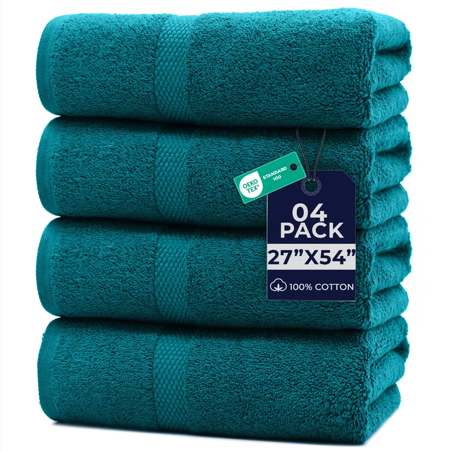 DAN RIVER Bath Towels Set of 4, 27 x 54 Inches, 100% Cotton, Larger & Lighter Weight, Quicker to Dry, Super Soft and Absorbent, Ideal Luxury Bath Towels for Daily Use, Teal