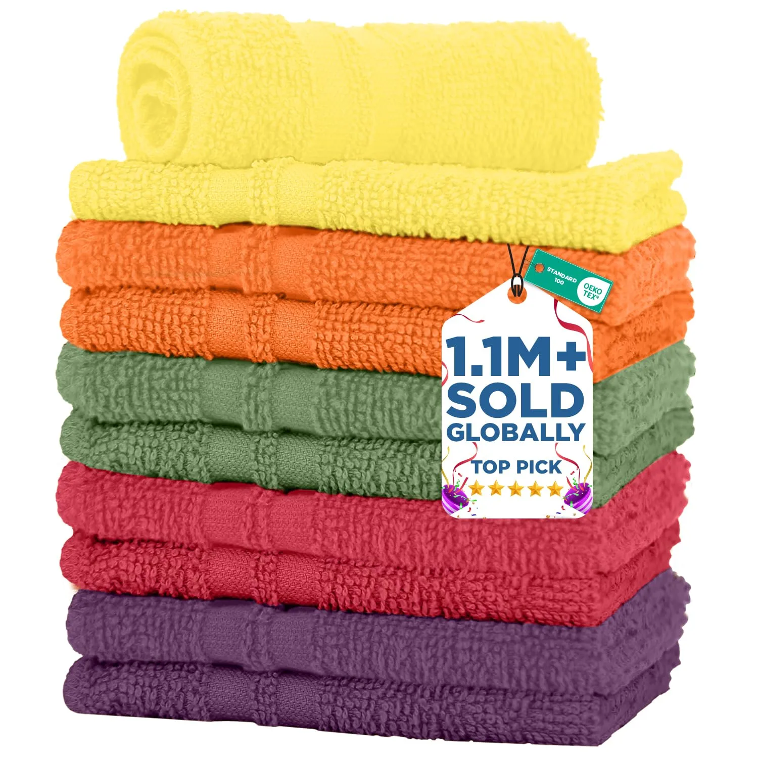 DAN RIVER 10 Pack Wash Cloths for Showering [11x11] - 100% Cotton Washcloths Premium Quality Flannel Face Cloths for Bathroom, Highly Absorbent and Soft Feel Wash Clothes, Assortment 6