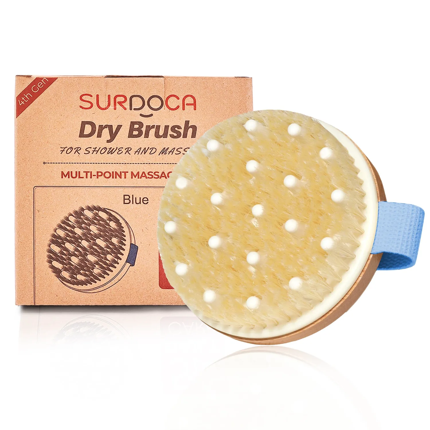 SURDOCA Dry Brushing Body Brush for Lymphatic Drainage, Wet & Dry Body Scrubber, Natural Exfoliating Brush, Blue