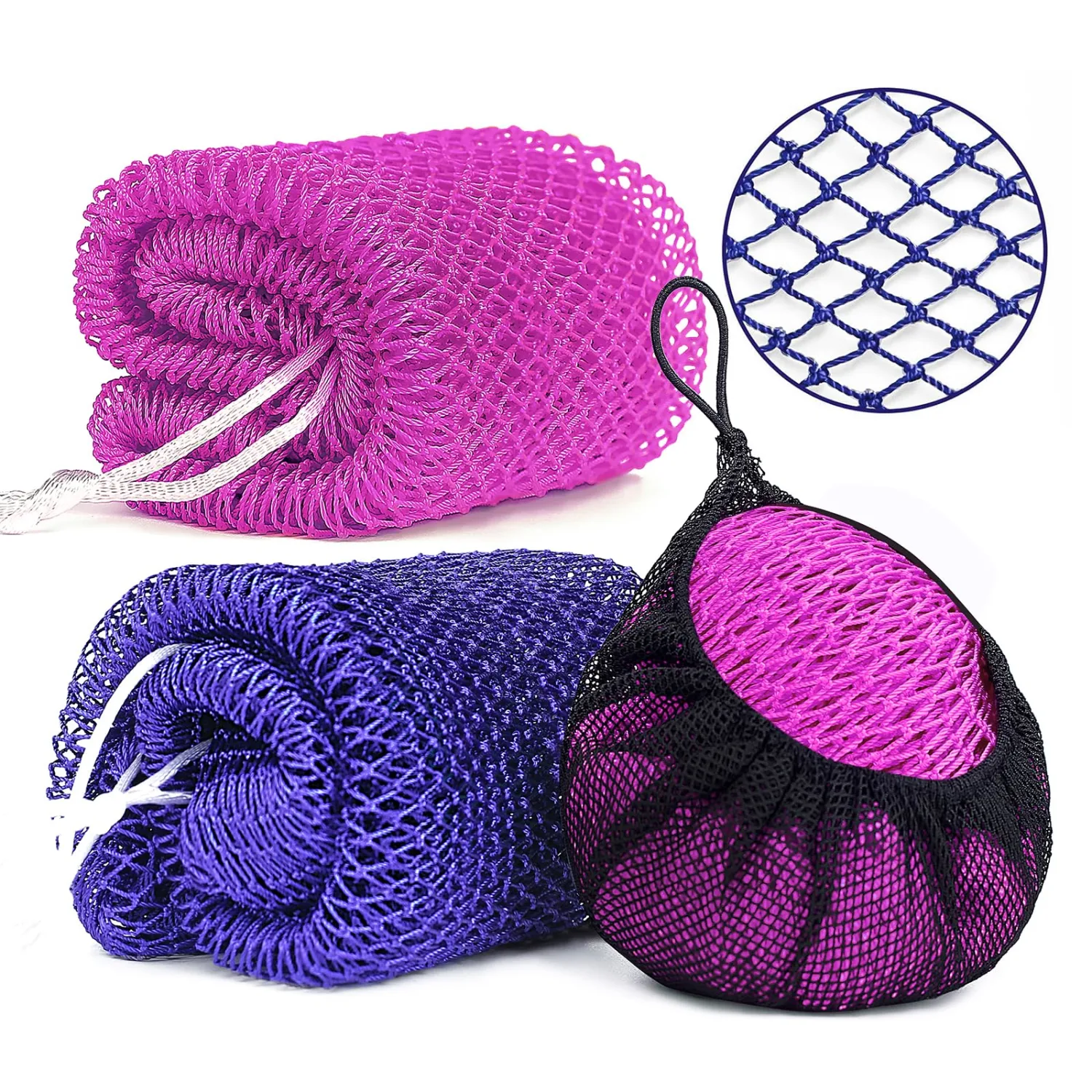 2 Pack African Net Sponge Exfoliating Body Scrubber Bath Sponge for Daily Use (Navy Blue+Indigo)