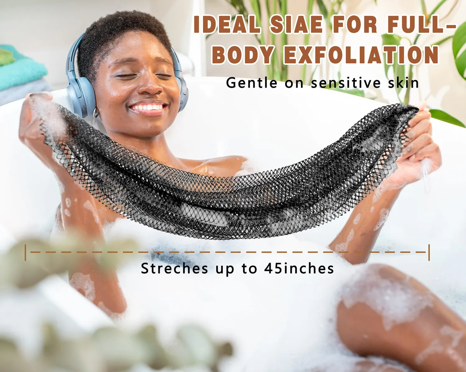 2 Pack African Net Sponge Exfoliating Body Scrubber Bath Sponge for Daily Use (Black+Dark Green)