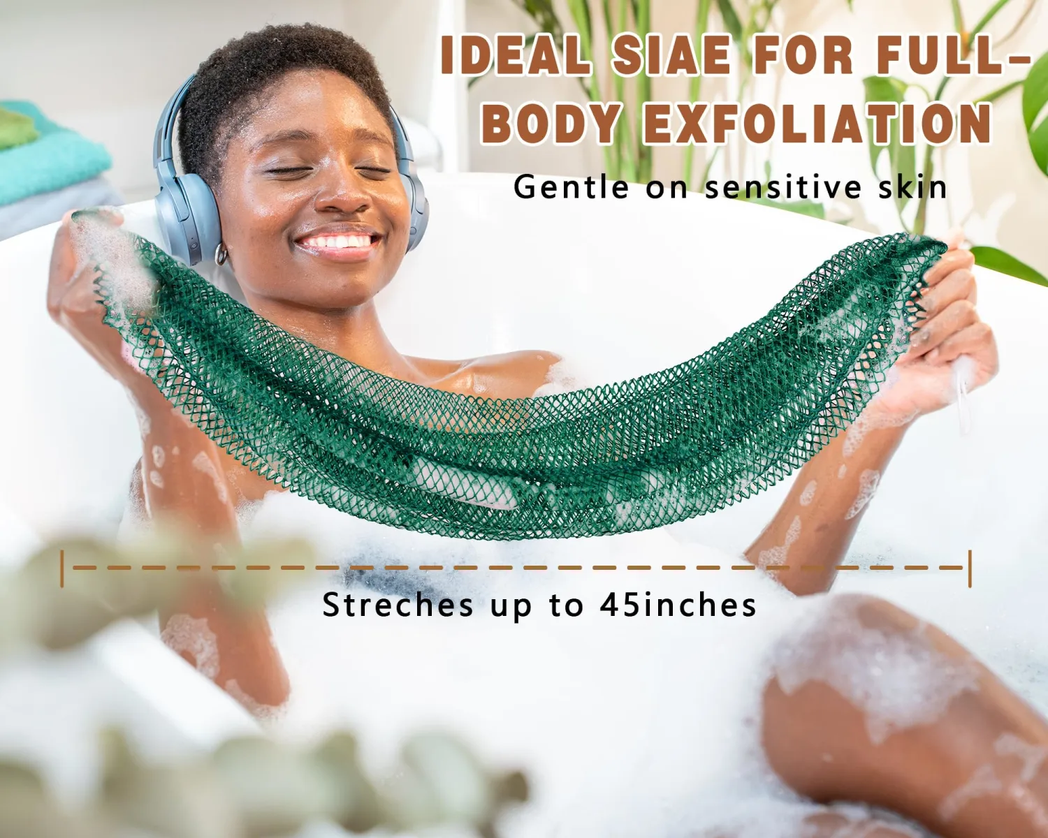 2 Pack African Net Sponge Exfoliating Body Scrubber Bath Sponge for Daily Use (Champange+Dark Green)
