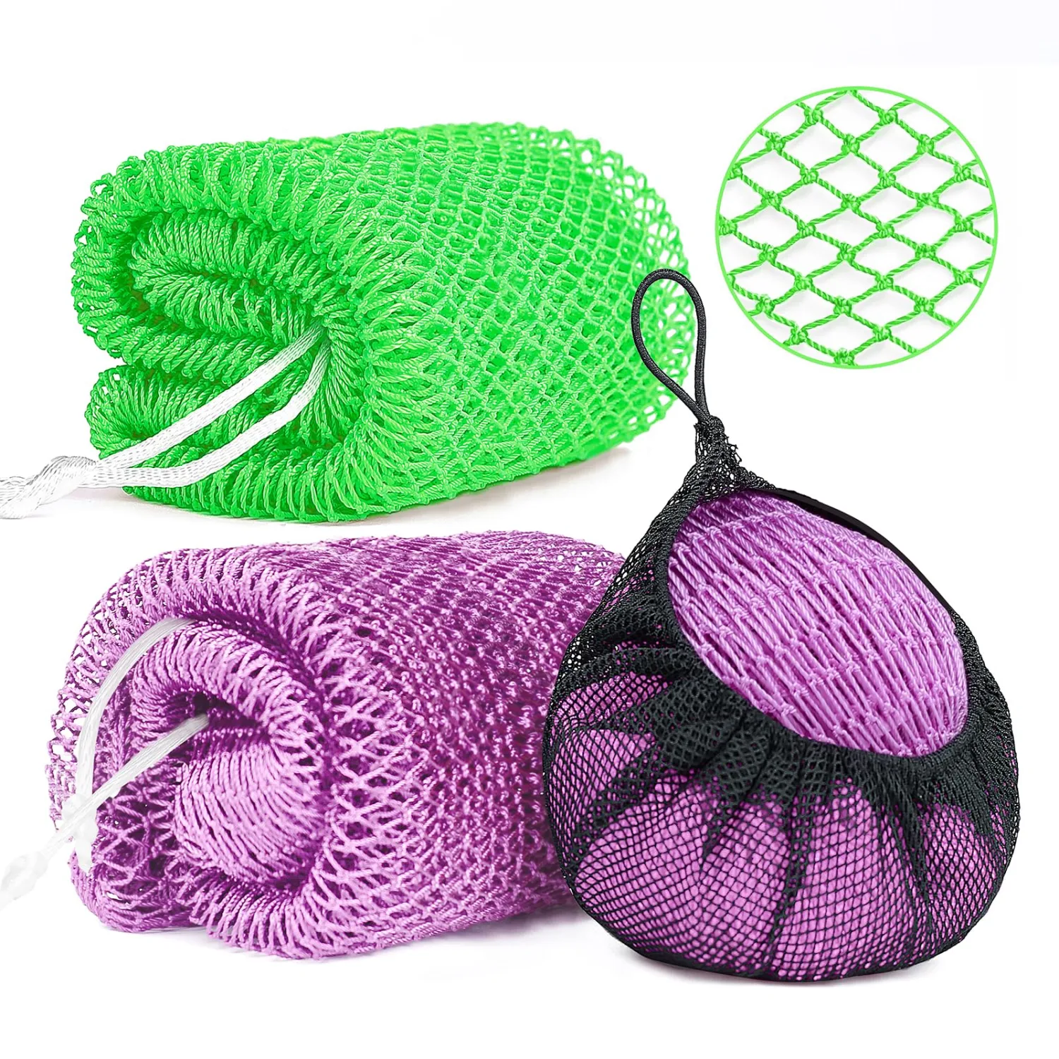 2 Pack African Net Sponge Exfoliating Body Scrubber Bath Sponge for Daily Use (Light Purple + Light Green)
