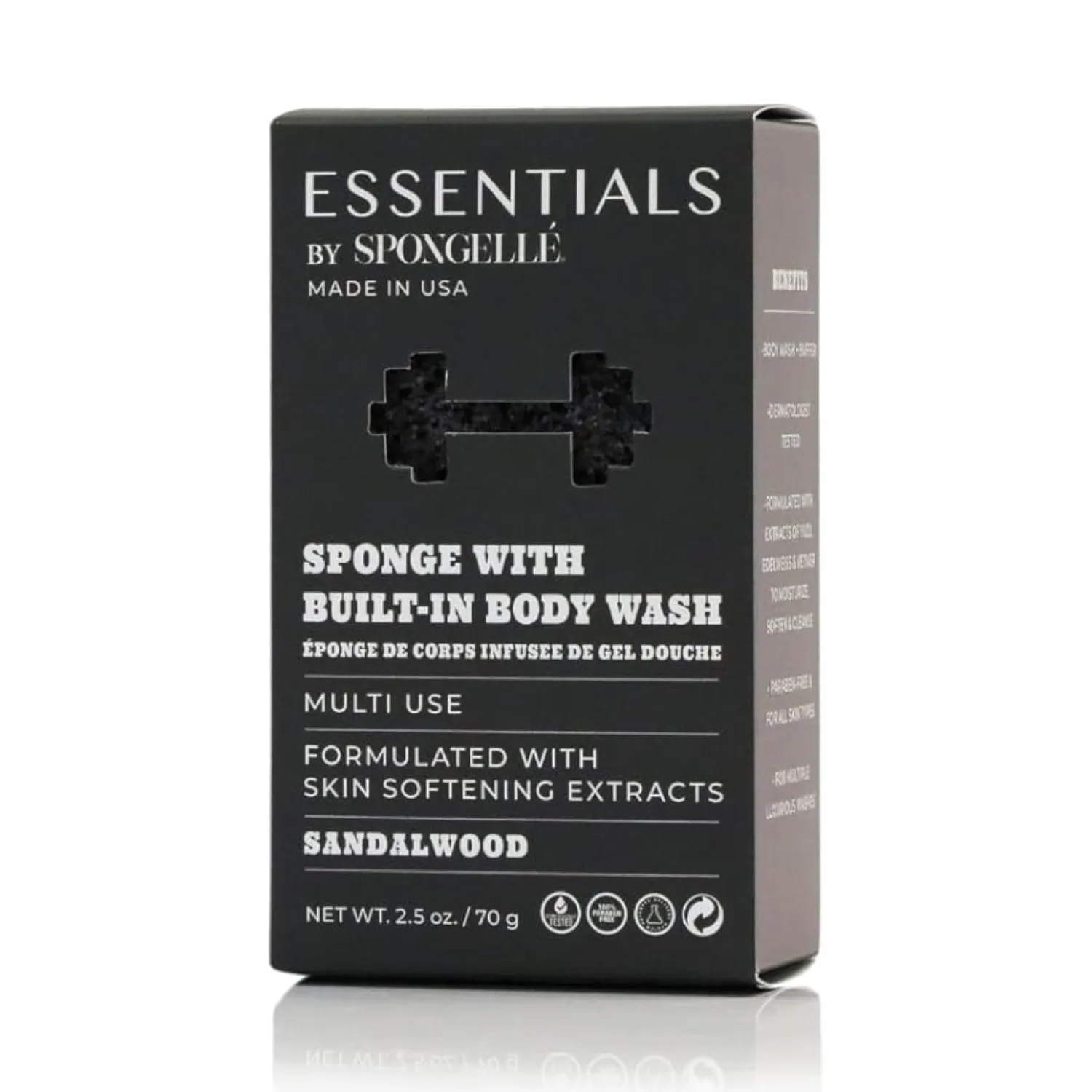 Spongelle Men's Essentials Sandalwood Body Buffer | Bath & Shower Loofah for Men | Cleanse, Exfoliate, and Nourish in one Easy Step | Cruelty-Free, Vegan, Dermatologist-Tested, Made in USA