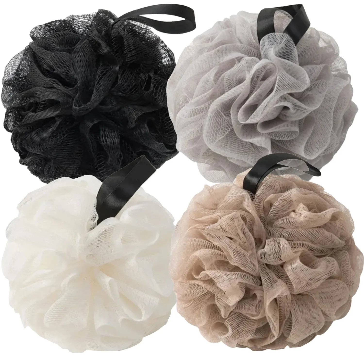 Loofah Sponges for Shower,Exfoliating Cleaning Bath Loofa Body Scrubber Balls for Women Men Washing(1 pcs,Black)