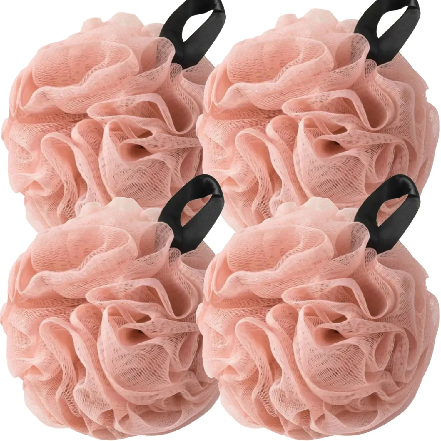 Loofah Sponges for Shower,Exfoliating Cleaning Bath Loofa Body Scrubber Balls for Women Men Washing,All Pink 4 Pack